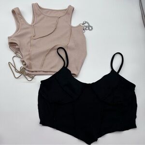 Cider Lot of 2 Black and Beige Summer Festival Crop Tops Size S